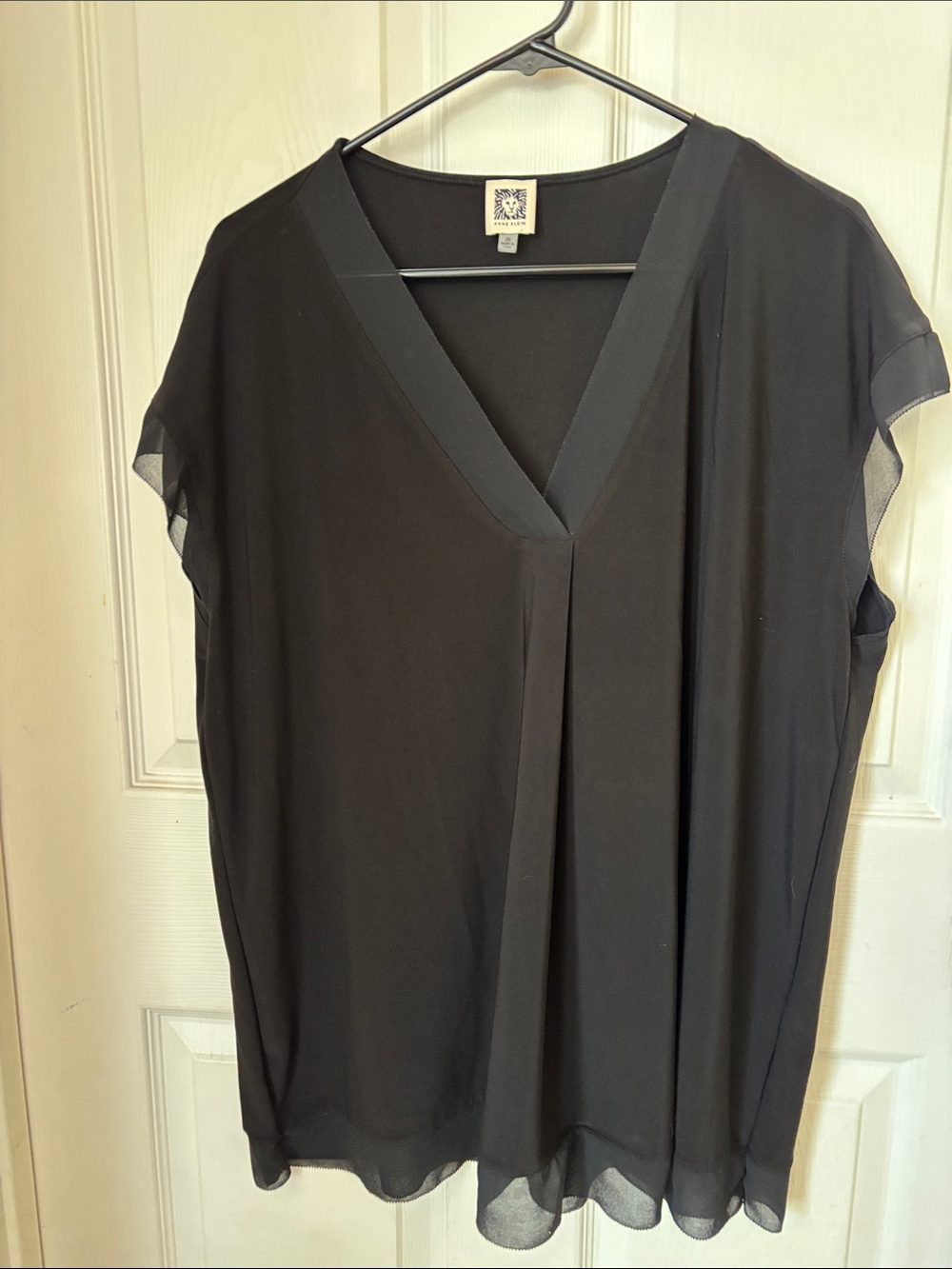 Anne Klein Black V-Neck Layered Blouse